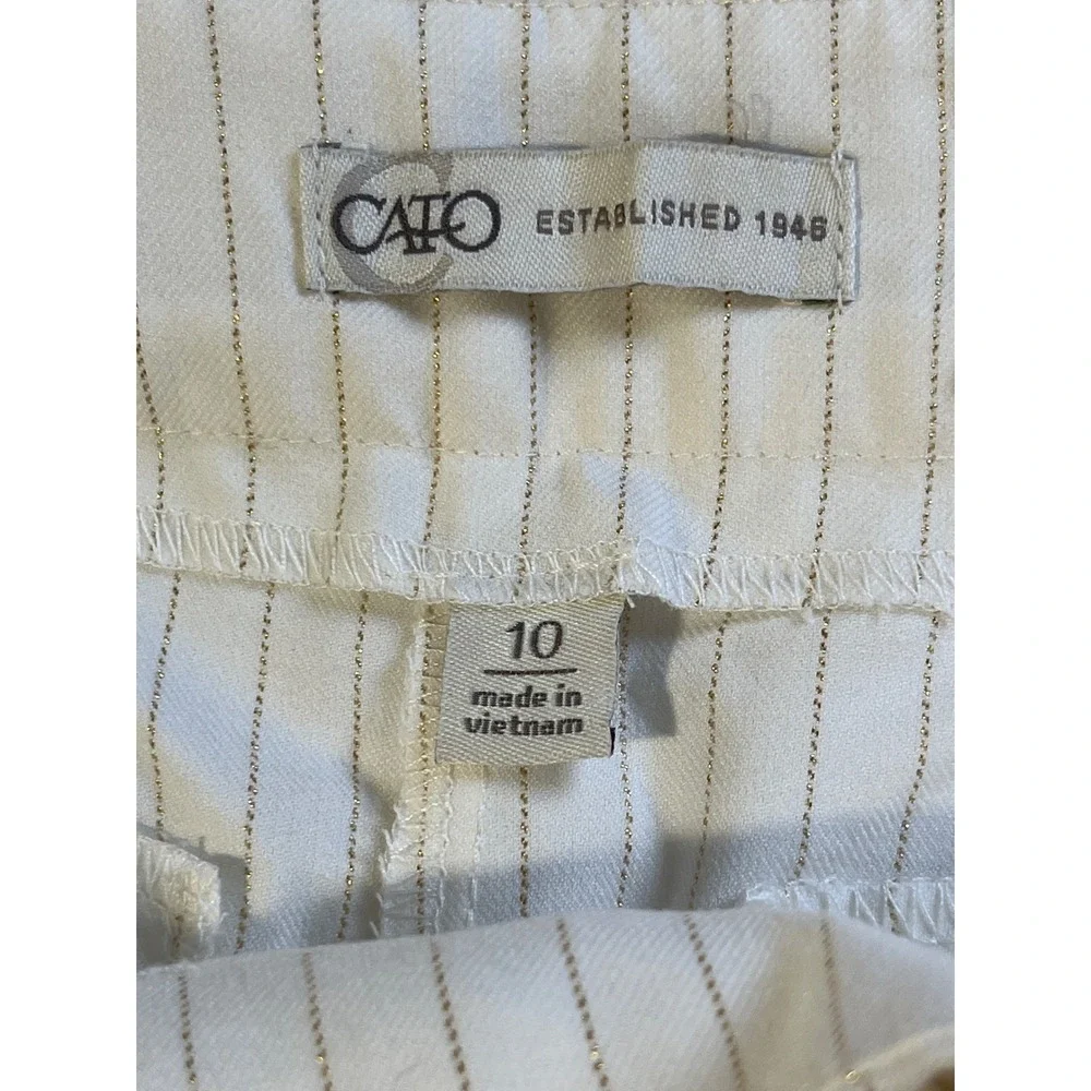 Cato Women White Gold Metallic Pinstripe Wide Leg Old Money Dress Pants Trouser